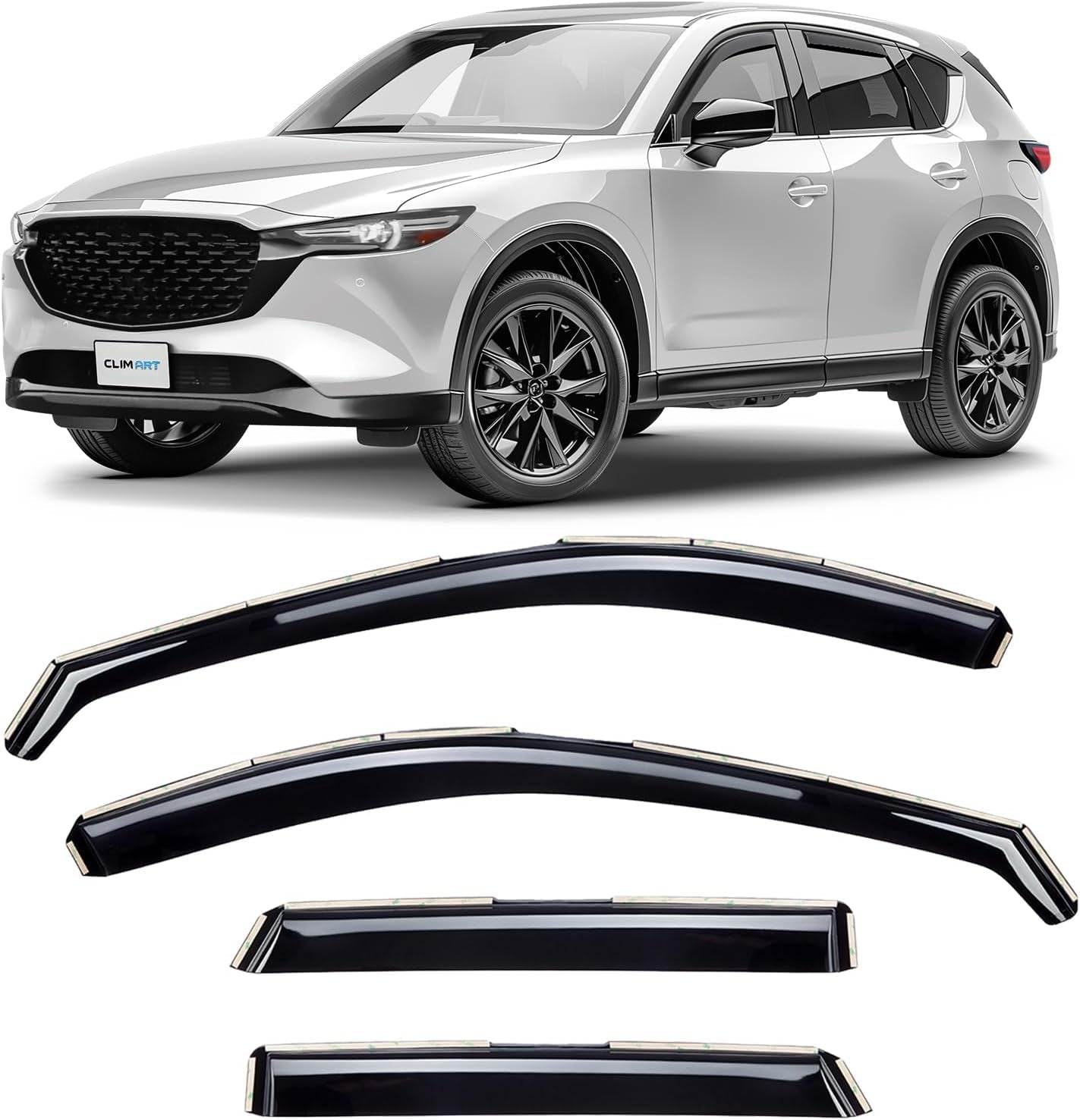 In-Channel Incredibly Durable Rain Guards for Mazda CX-5 2017-2025, Original Window Deflectors, Vent Deflector, Vent Window Visors, Dark Smoke Car Accessories, 4 Pcs. - 617269